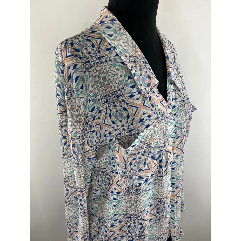 FREE PEOPLE Kaleidoscope Multi Print Button Up Collar Long Sleeve Shirt Medium M